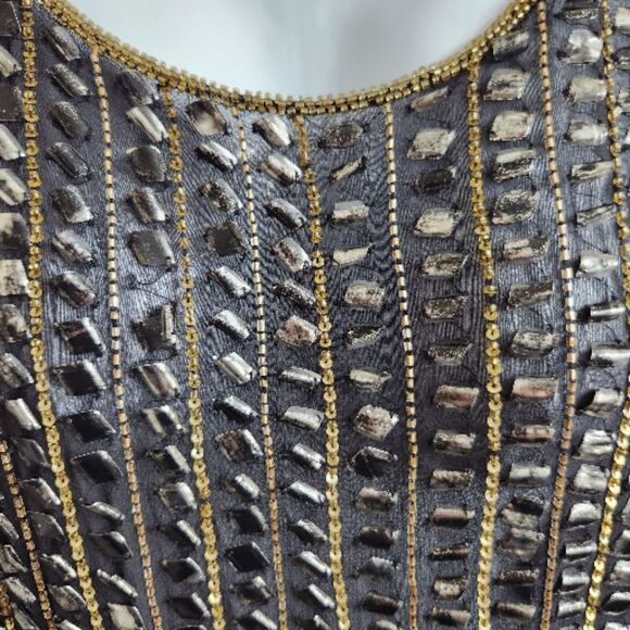 Parker NWT All Silk Hand Beaded Style Tunic/Dress-Art Deco-Black Gold-Flapper-S - Picture 6 of 15